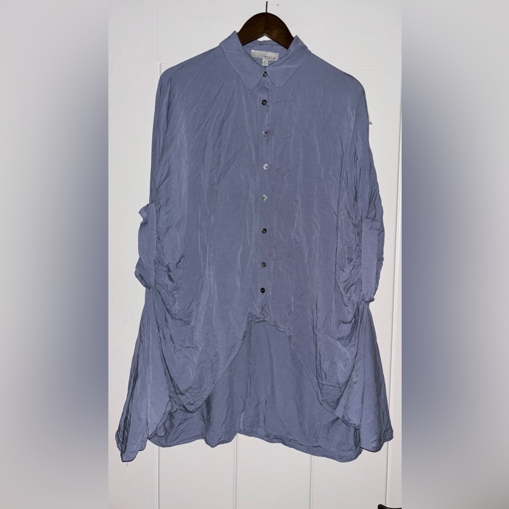 Pinch Collared Tunic Shirt Dolman Sleeve Button Up Rayon Blend Women M Lagenlook